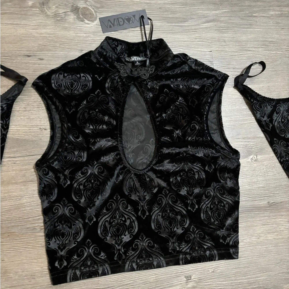 NWT Dolls Kill / Widow Brocade Blouse with Matching Gloves - Picture 3 of 8